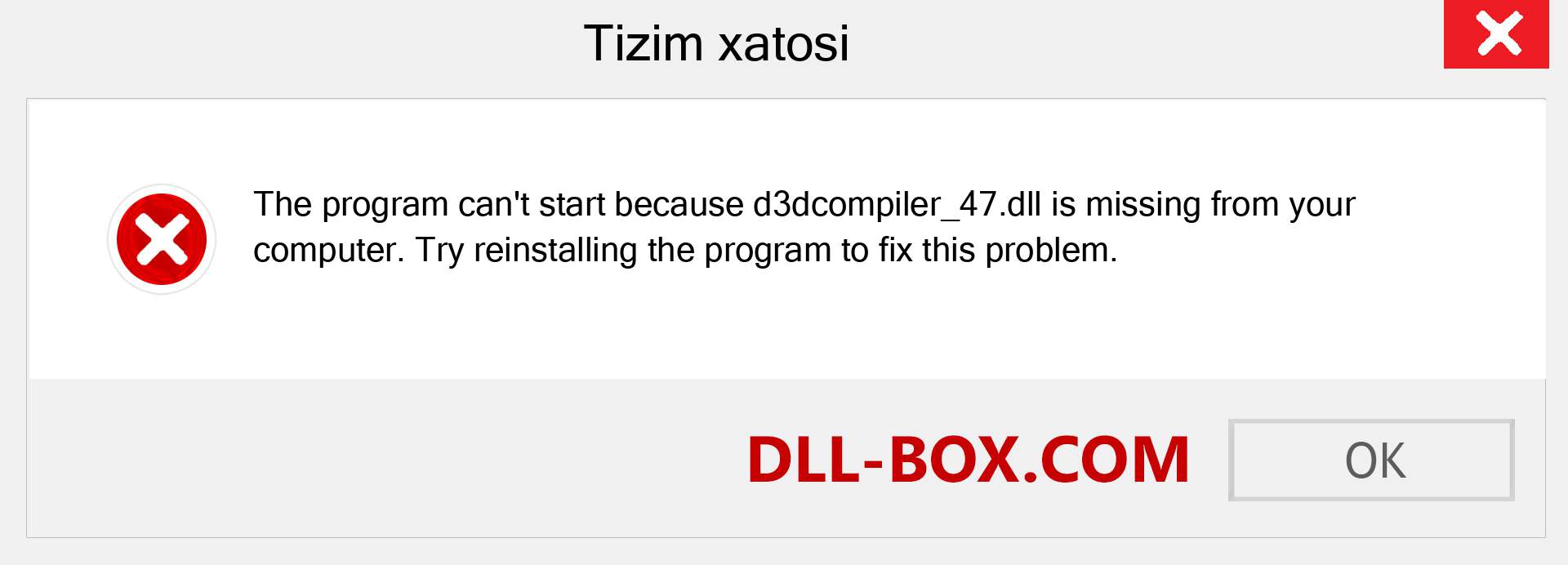 d3dcompiler_47.dll fayli yo'qolganmi?. Windows 7, 8, 10 uchun yuklab olish - Windowsda d3dcompiler_47 dll etishmayotgan xatoni tuzating, rasmlar, rasmlar